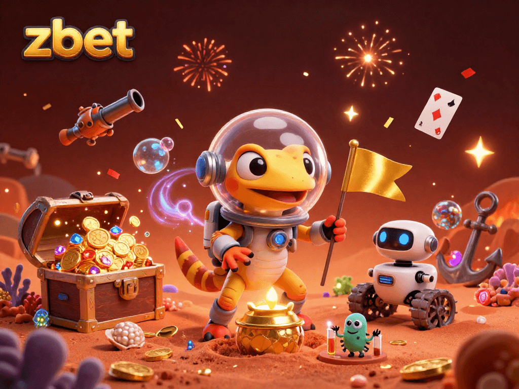 Experience zbet in a vibrant Martian casino scene with winning elements and colorful decorations.