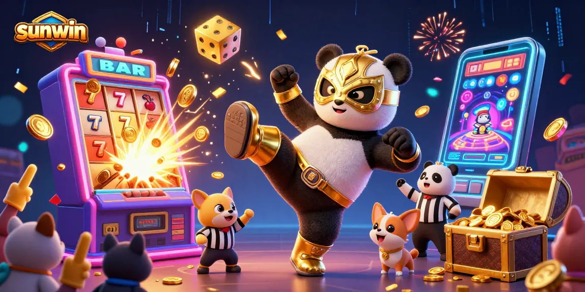 Experience the excitement of sunwin with a jackpot explosion and animated characters in a vibrant casino scene.