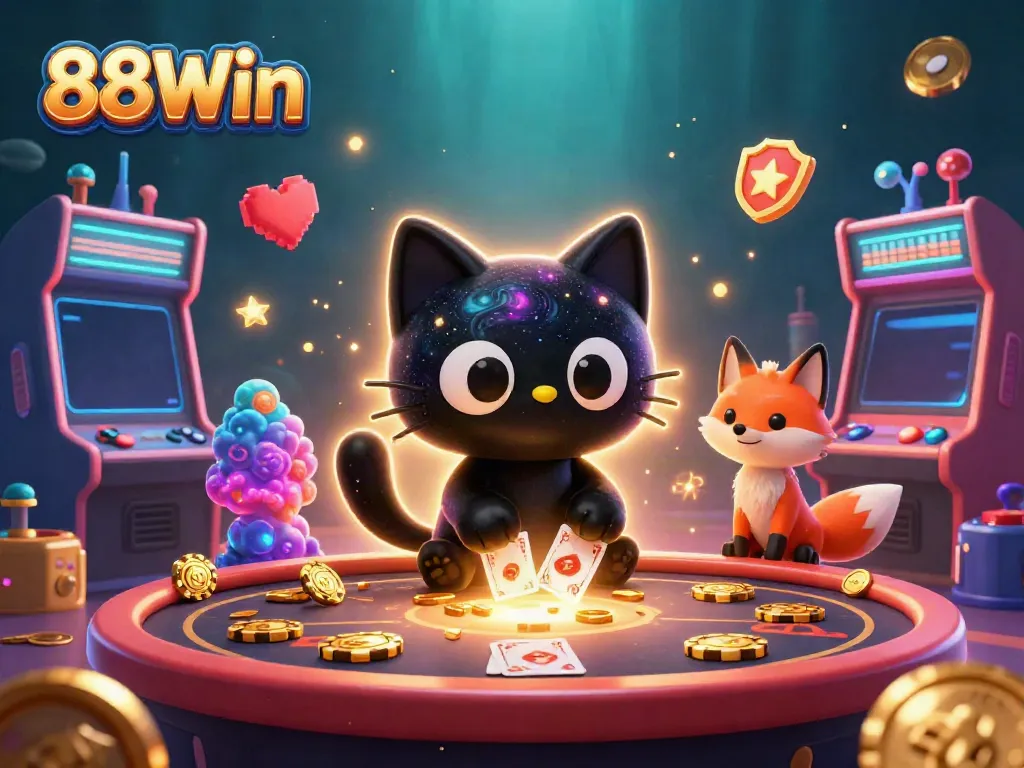 Engage with 88Win at the cosmic casino, where a black hole cat and nebula fox spark excitement.