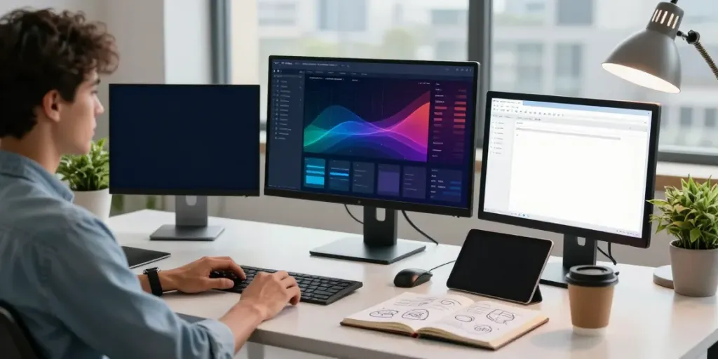 Digital marketing workspace showcasing instant indexing strategies with SEO tools and analytics.