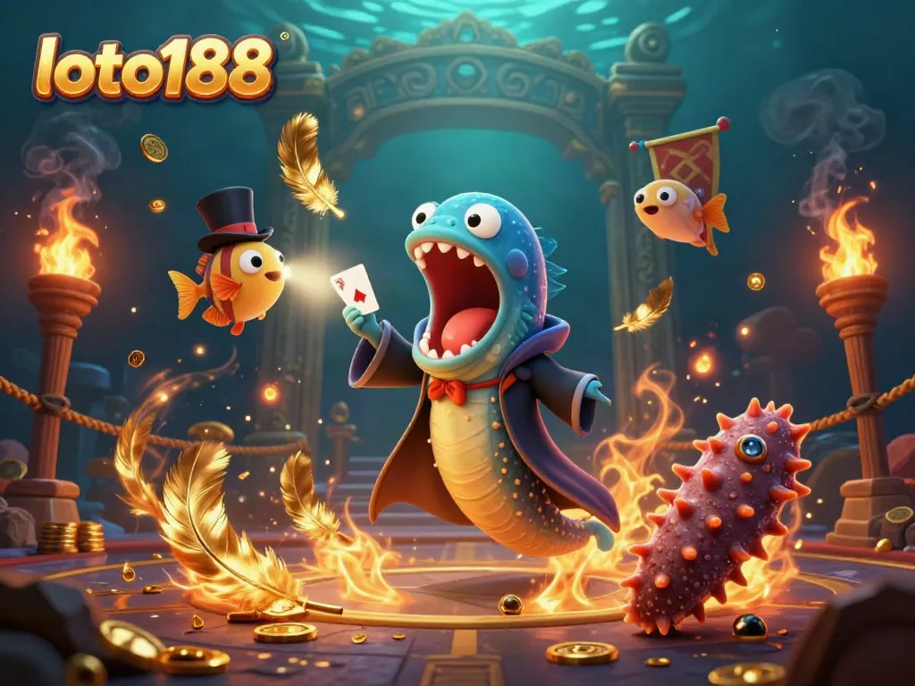 Experience thrilling card tricks in the loto188 casino scene featuring ocean creatures performing magic.