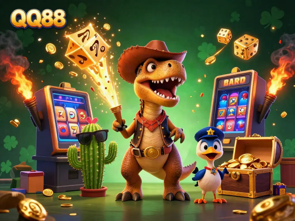 Experience the thrill of QQ88 with engaging gameplay around a dynamic casino scene featuring vibrant characters.