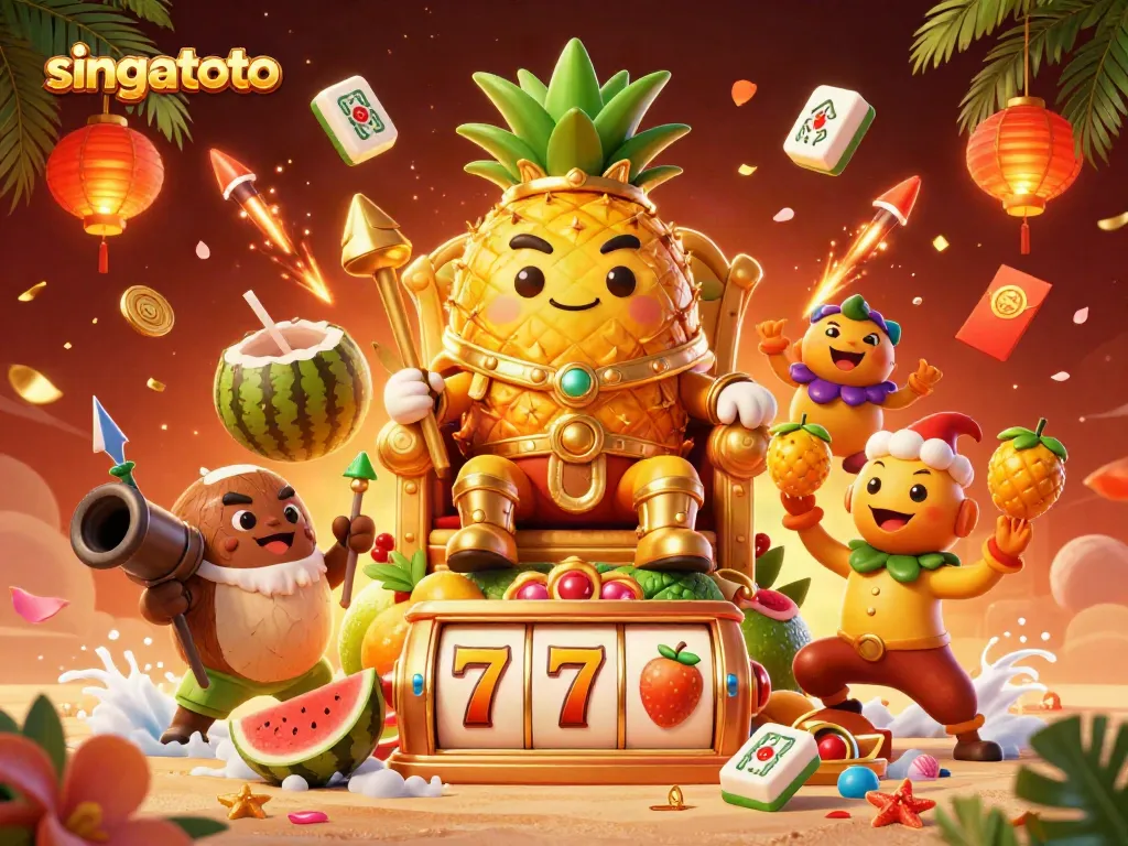 Engage with singatoto in an ultra-detailed cartoon casino scene filled with vibrant game elements.