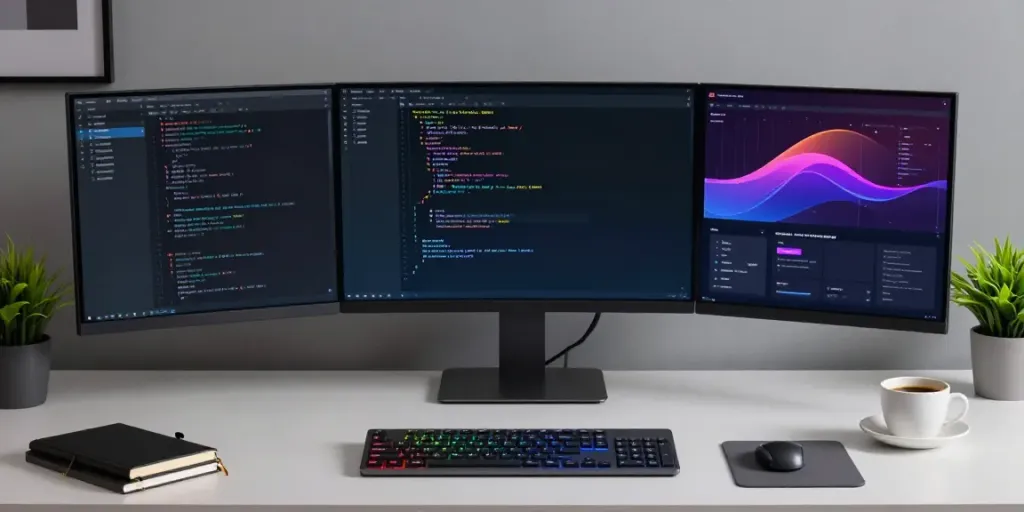 Buy .uk domain registration with a modern tech setup, featuring development software.