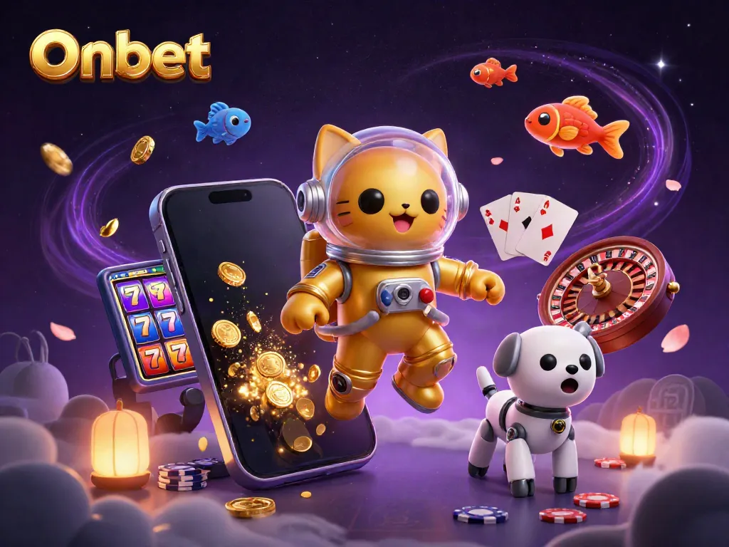 Experience winning with Onbet in a vibrant 3D casino world featuring exciting game elements.