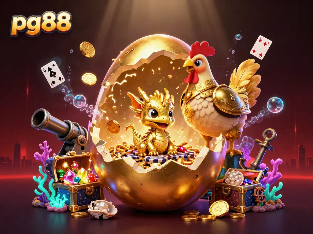 Engage in thrilling play at pg88 with golden dragon and poker chips amidst underwater treasures.