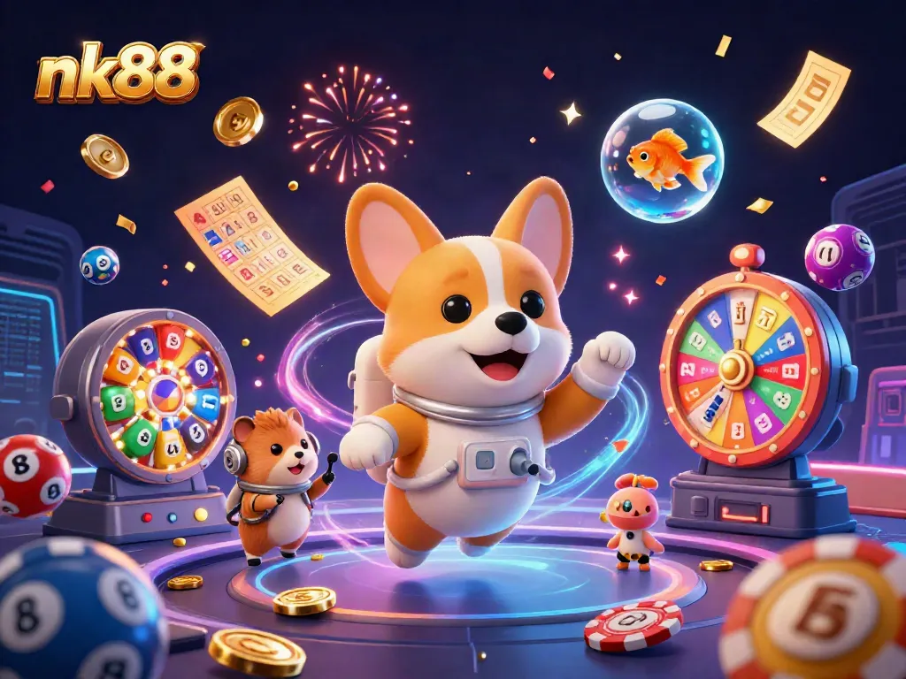 Experience thrilling games at nk88 with an engaging 3D illustration showing a casino atmosphere.