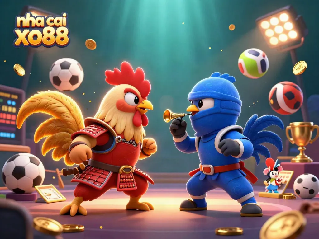 Experience thrilling wins at nha cai xo88 with dynamic fighting roosters in a captivating 3D casino scene.