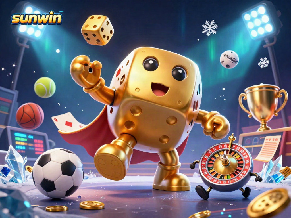 Engage with sunwin in a vibrant 3D casino scene featuring dynamic sports betting elements.