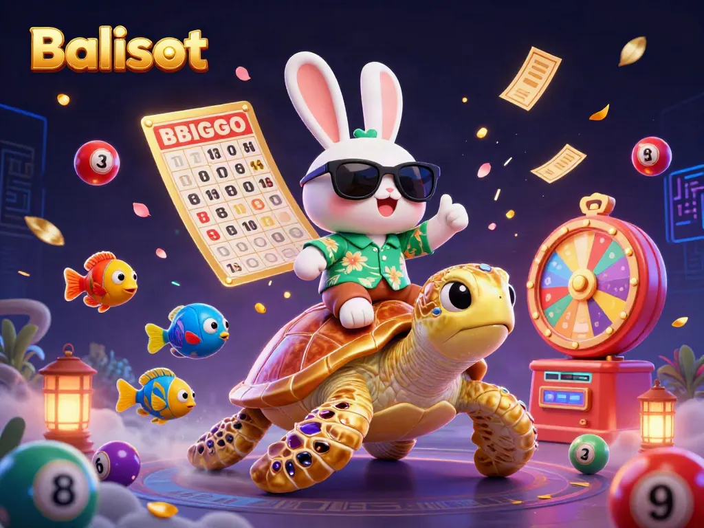 Balislot offers thrilling gameplay with a lucky rabbit and sea turtle in a vibrant casino scene.