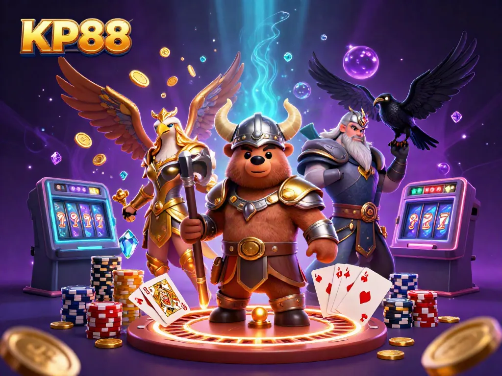 Experience the excitement at KP88 with a Viking bear, Valkyrie eagle, and casino elements.