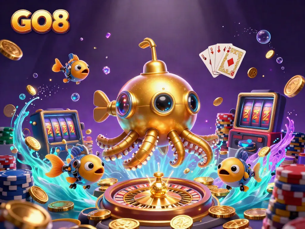 Engage with thrilling casino action as the GO8 kraken submarine unveils a treasure of golden coins and vibrant gameplay elements.