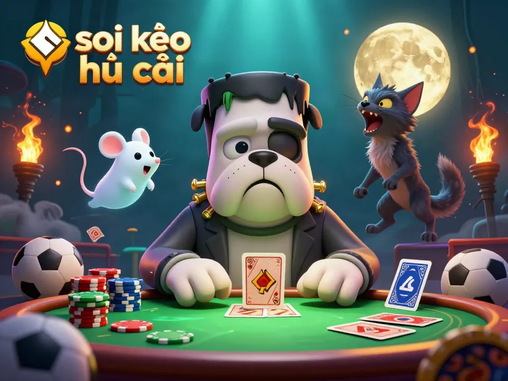 Experience the thrill of sports betting with "soi kèo nhà cái" in a vibrant casino scene featuring unique characters.