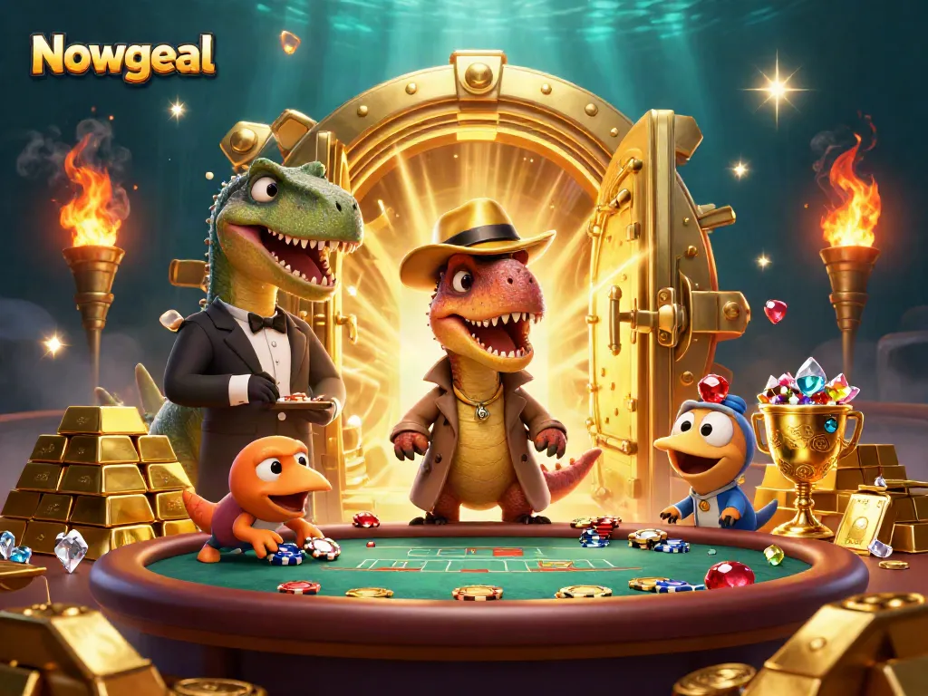 Nowgoal velociraptor card counter at a casino scene with gems and gold, highlighting fun gambling.