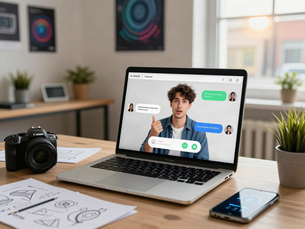 Engaged user interacting with nsfw ai chat interface in a cozy home office setting.