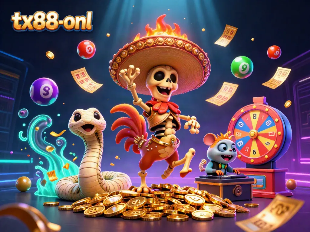 Engage with tx88-onl's vibrant lottery scene featuring dynamic colorful numbers and a lively celebration atmosphere.
