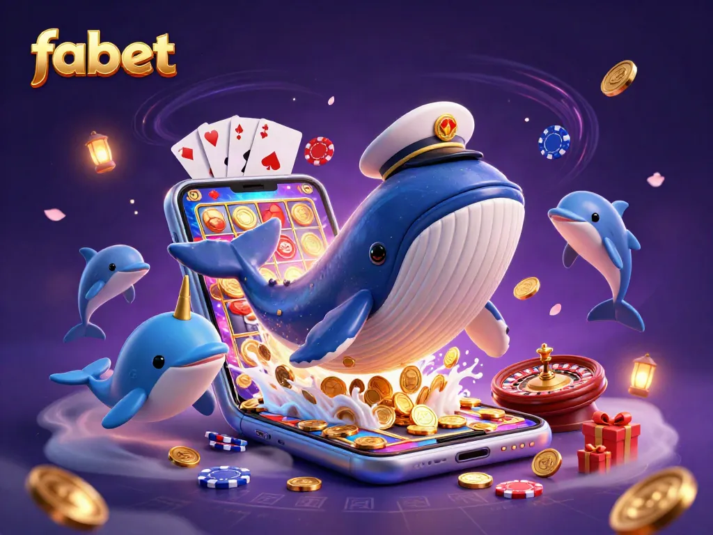 Experience the thrill of fabet with a whale and dolphins in a vibrant casino scene full of riches and excitement.