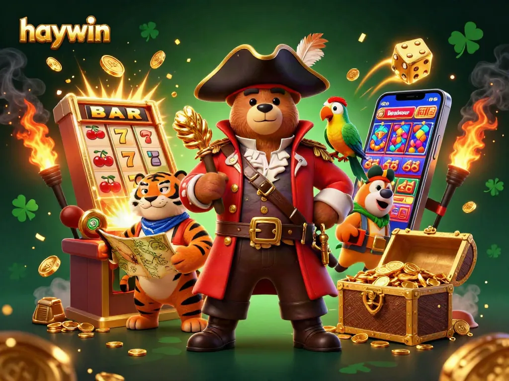 Experience jackpot excitement with haywin in this dynamic casino scene featuring playful characters and vibrant game elements.