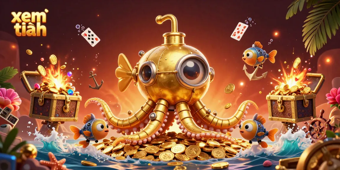 Experience the excitement of gambling with xem thêm as the kraken submarine dives through golden coins and treasure.