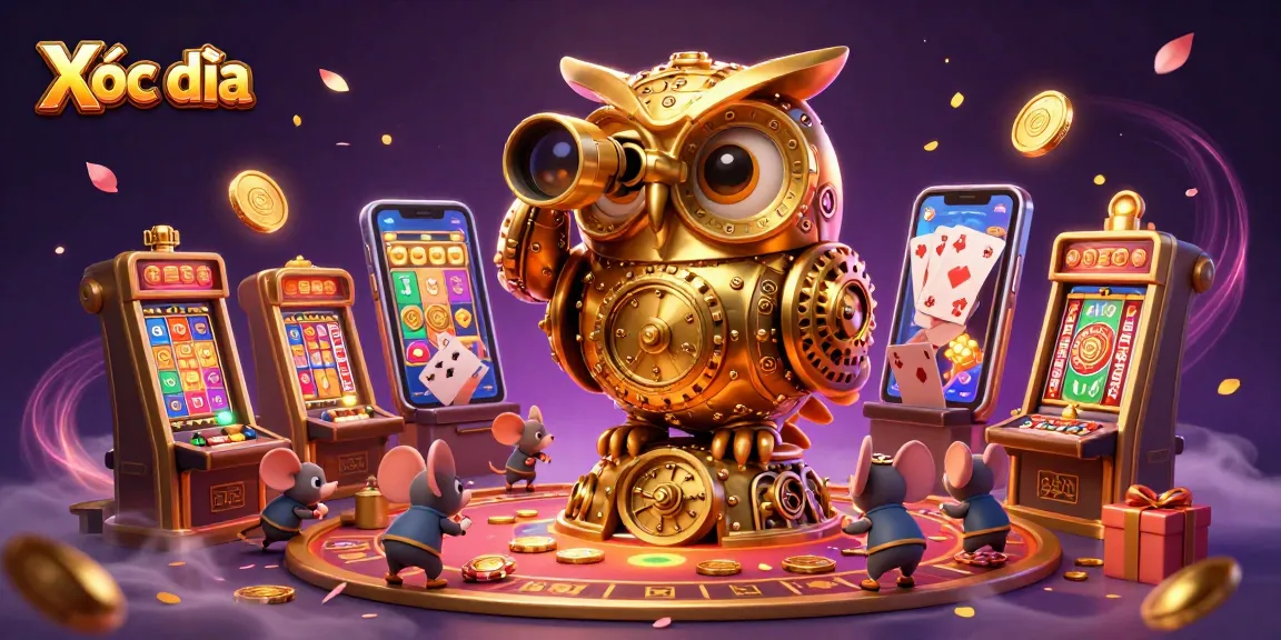 Xóc đĩa game highlights wealth and excitement in a vibrant online casino scene with charming characters.