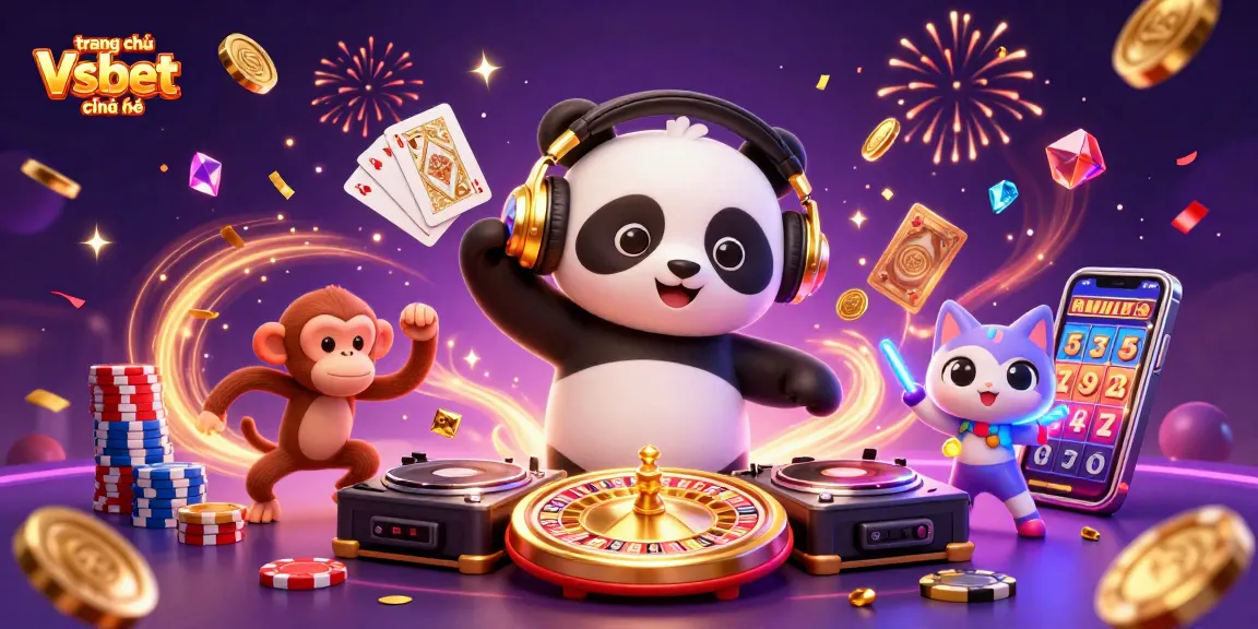 Experience the excitement at trang chủ Vsbet chính thức with vibrant characters celebrating in a lively casino atmosphere.