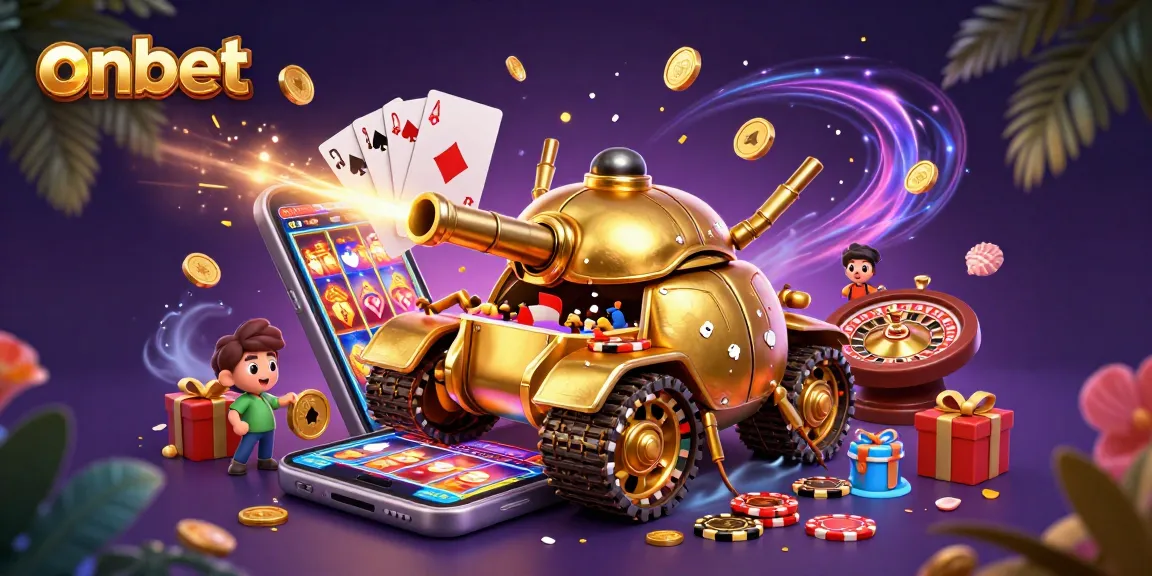 Engage in thrilling gambling fun at onbet with a vibrant casino scene bursting with excitement.
