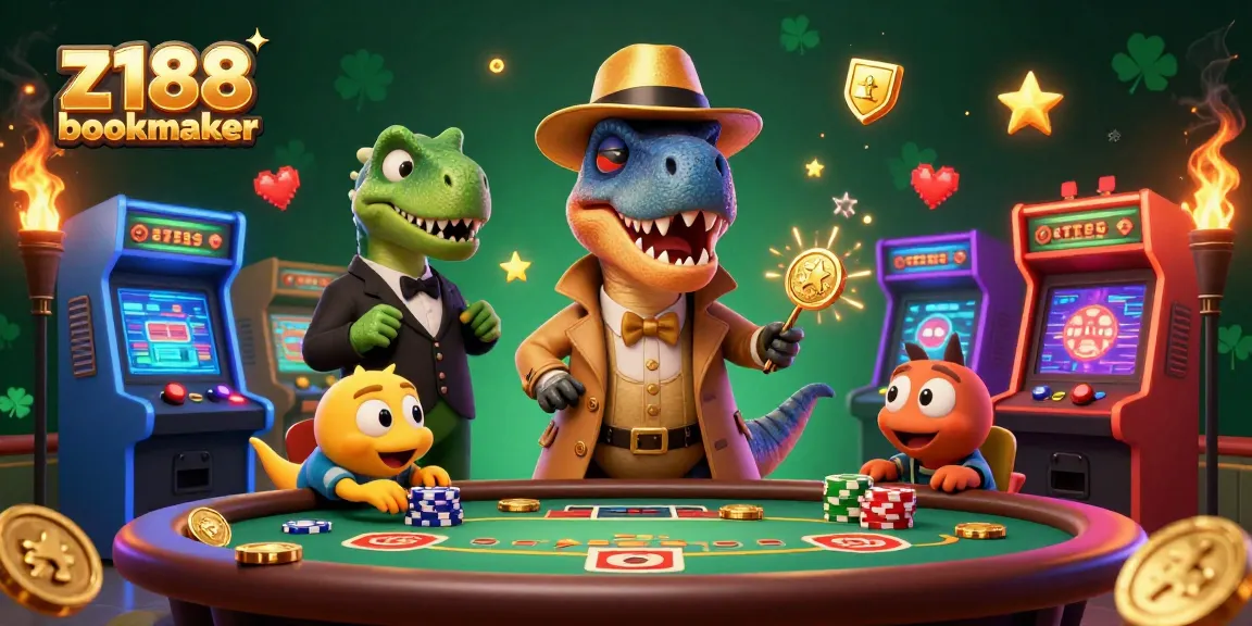 Engage with z188 bookmaker at a blackjack table featuring a velociraptor card counter and stegosaurus pit boss.