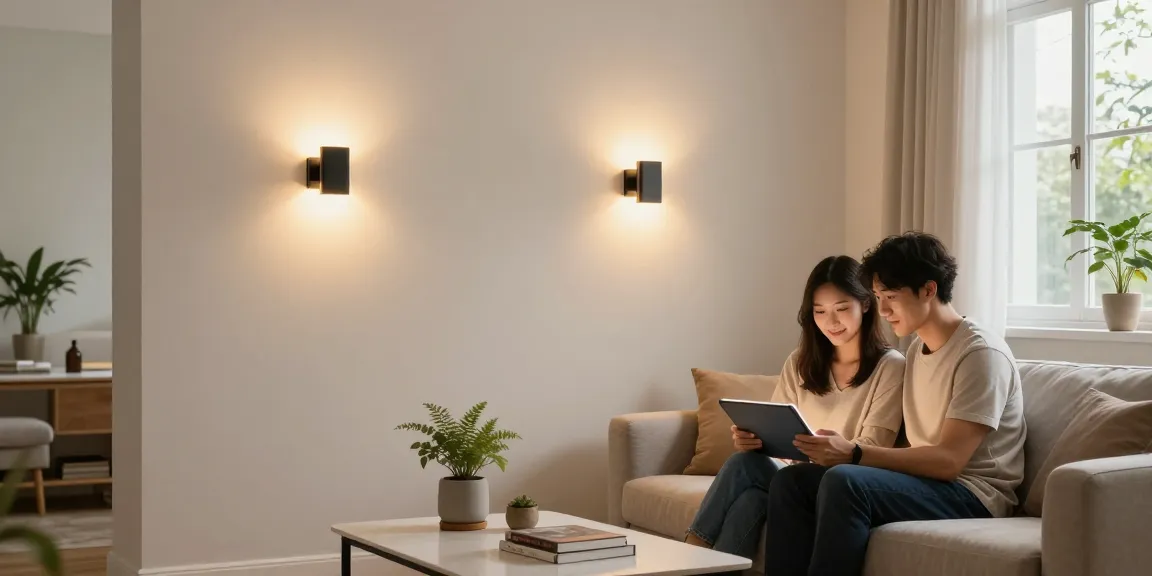 Aplice LED moderne ce creează o atmosferă caldă într-un living elegant.