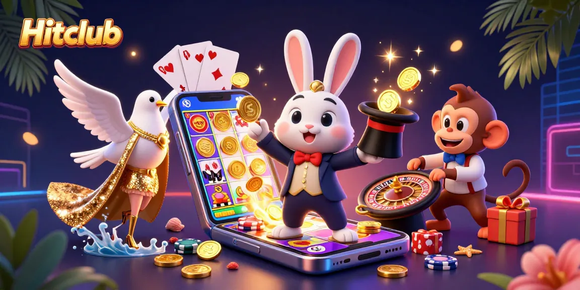 Engage in thrilling gameplay at Hitclub with cartoon characters in a vibrant casino scene.