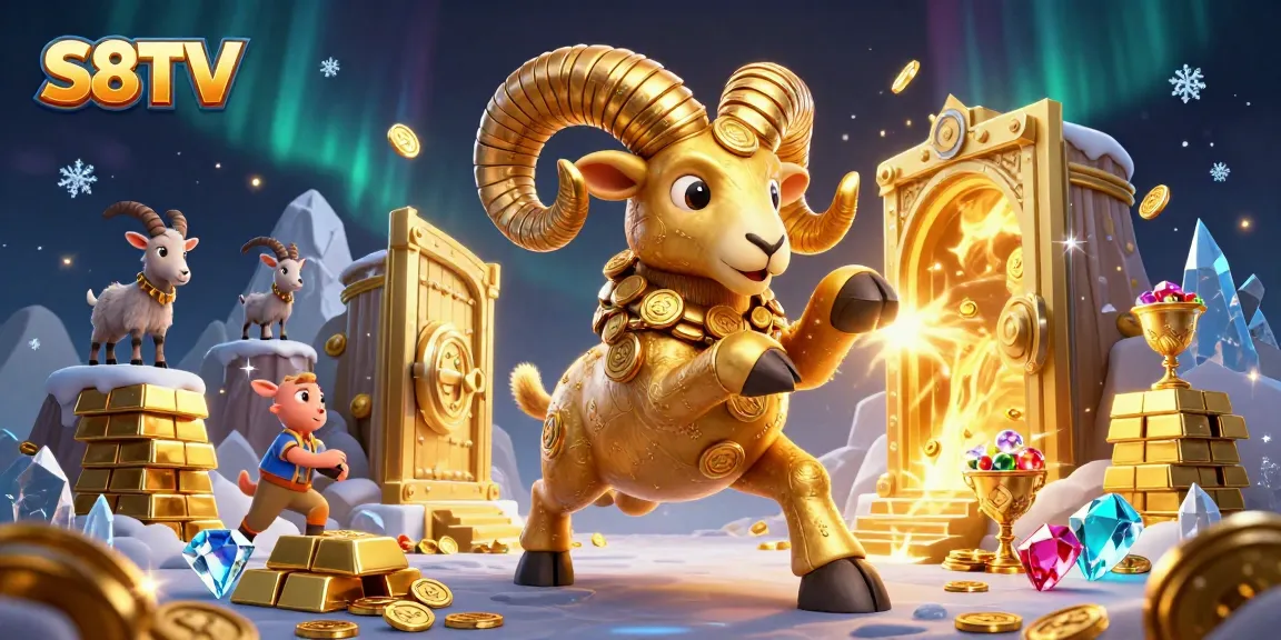 S8TV showcases a dynamic visual of a massive golden ram charging through a treasure vault, highlighting the excitement of sports betting.