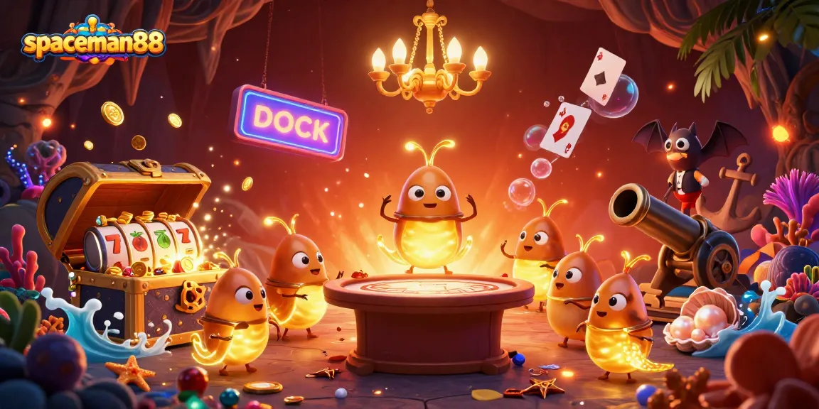 Experience slots excitement at spaceman88 with glowworms and swirling treasures in a vibrant casino scene.