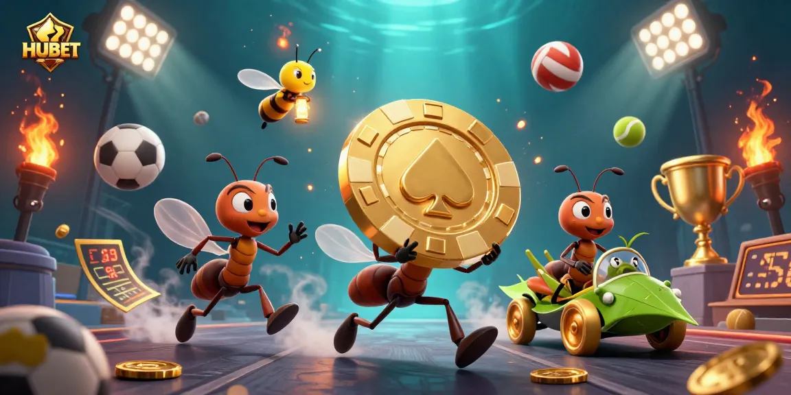 HUBET offers thrilling gaming experiences with exciting golden poker chip heist in vibrant casino scene.