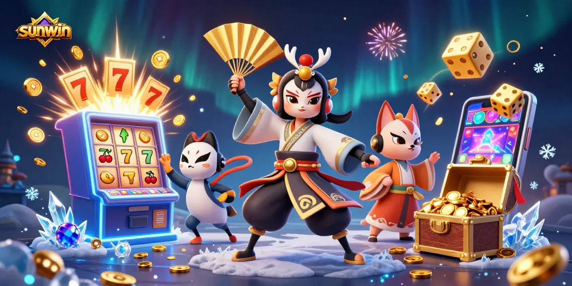 Experience sunwin's vibrant casino atmosphere with a kabuki warrior and captivating game elements.