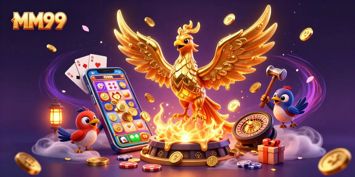 Experience the thrill of MM99 with a vibrant phoenix and golden casino elements