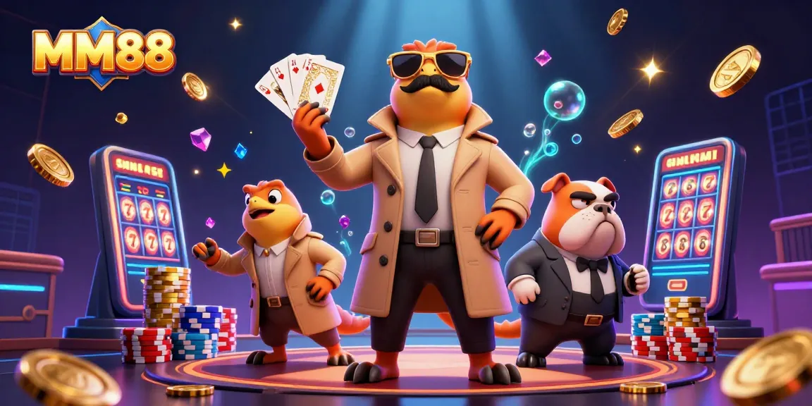 MM88 raptors sneak into a casino lounge with gold coins and cards flying around