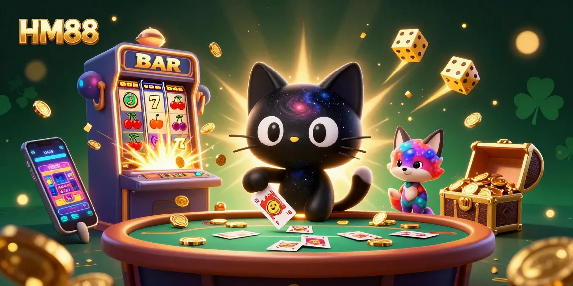 HM88 captivates players with a cosmic casino scene featuring vibrant characters and immersive gaming elements.